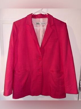 Zara Hot Pink Classic Blazer Linen Blend Women’s size XS